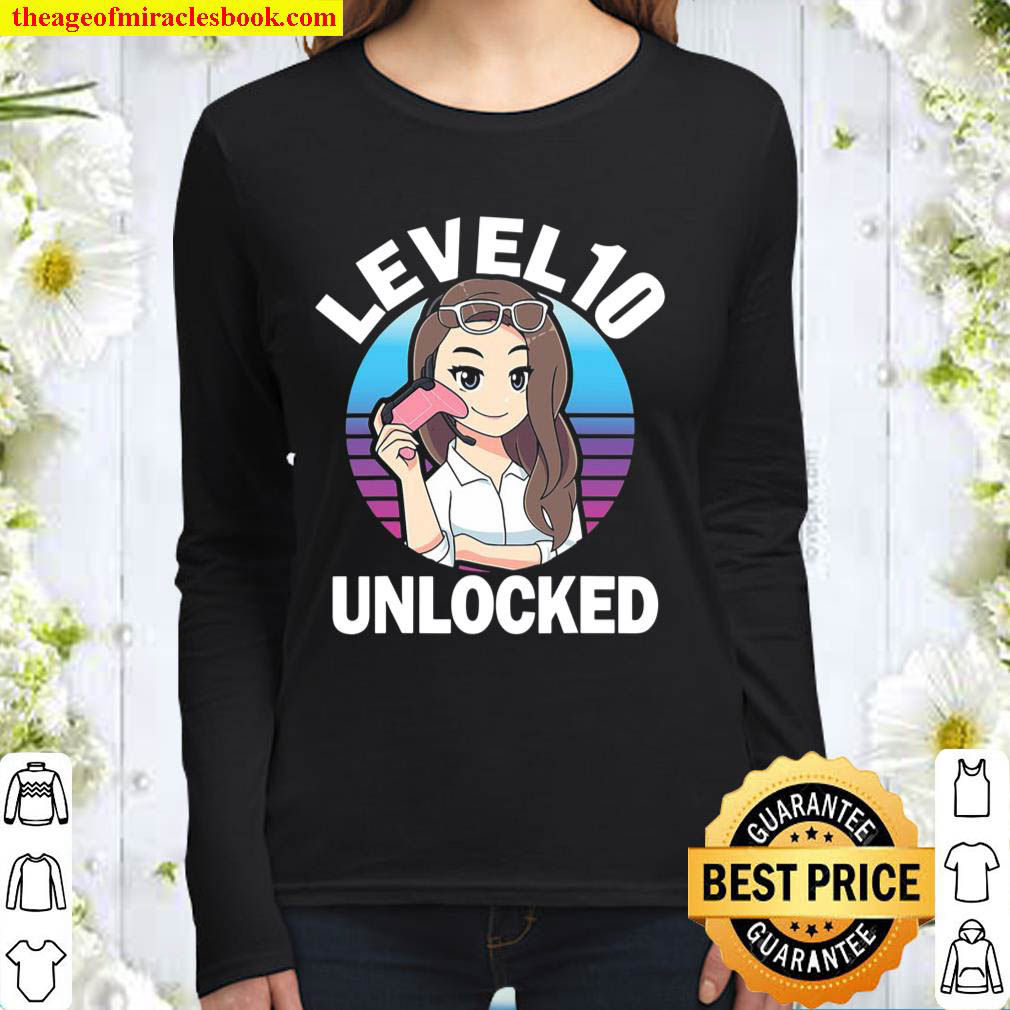 Level 10 Unlocked Girl Anime Video Gamer 10Th Birthday Girls Women Long Sleeved