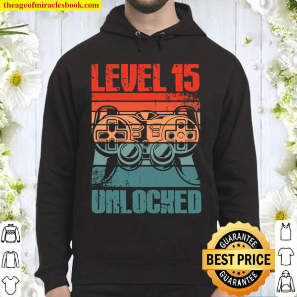 Level 15 Unlocked Video Gamer Lovers 15th Birthday Boys Hoodie