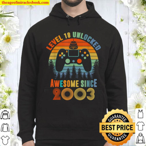 Level 18 Unlocked Awesome Since 2003 18th Birthday Hoodie