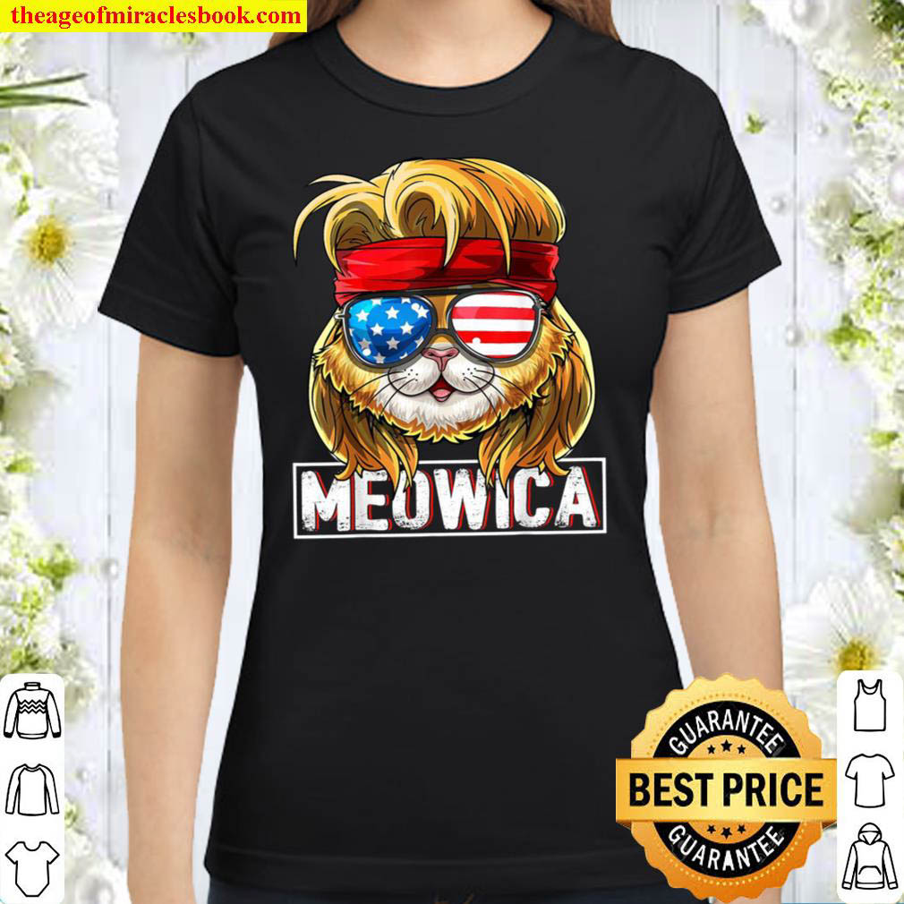 Meowica Cat Mullet American Flag Patriotic 4th of July Cat Classic Women T Shirt