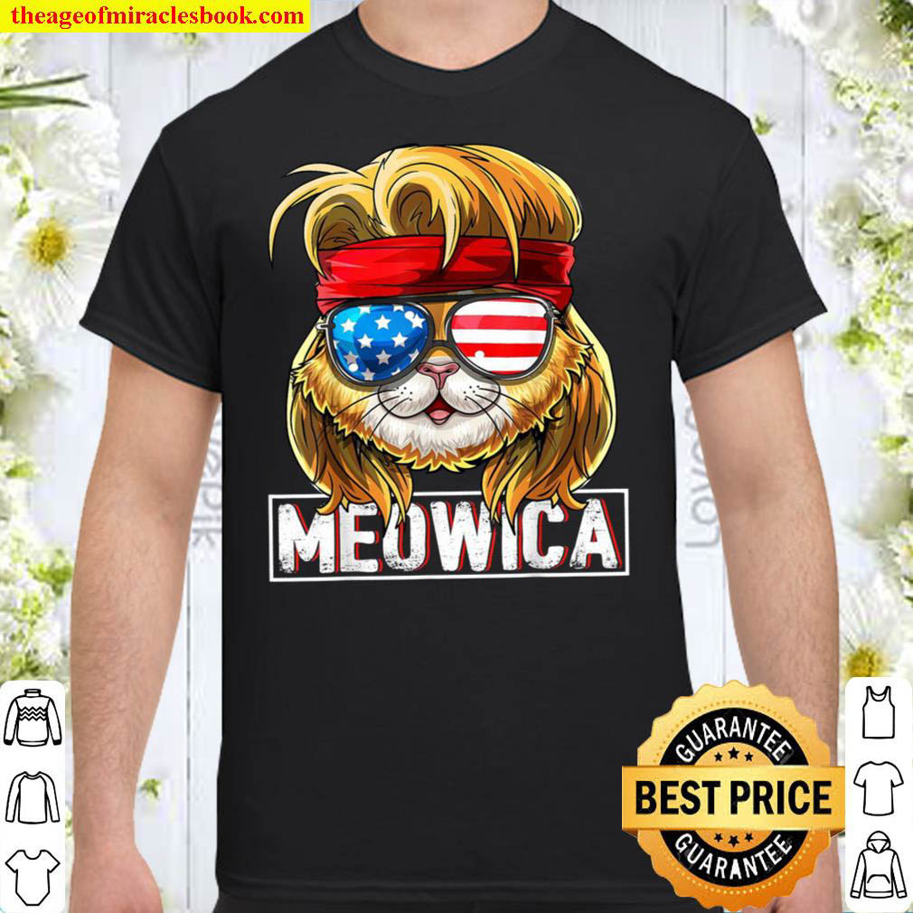 Meowica Cat Mullet American Flag Patriotic 4th of July Cat Shirt