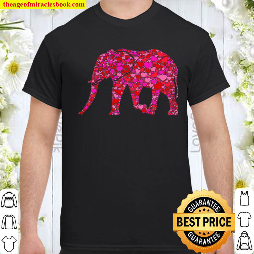 Pink Red Heart Valentines Day Gift For Women Girls Elephant Shirt