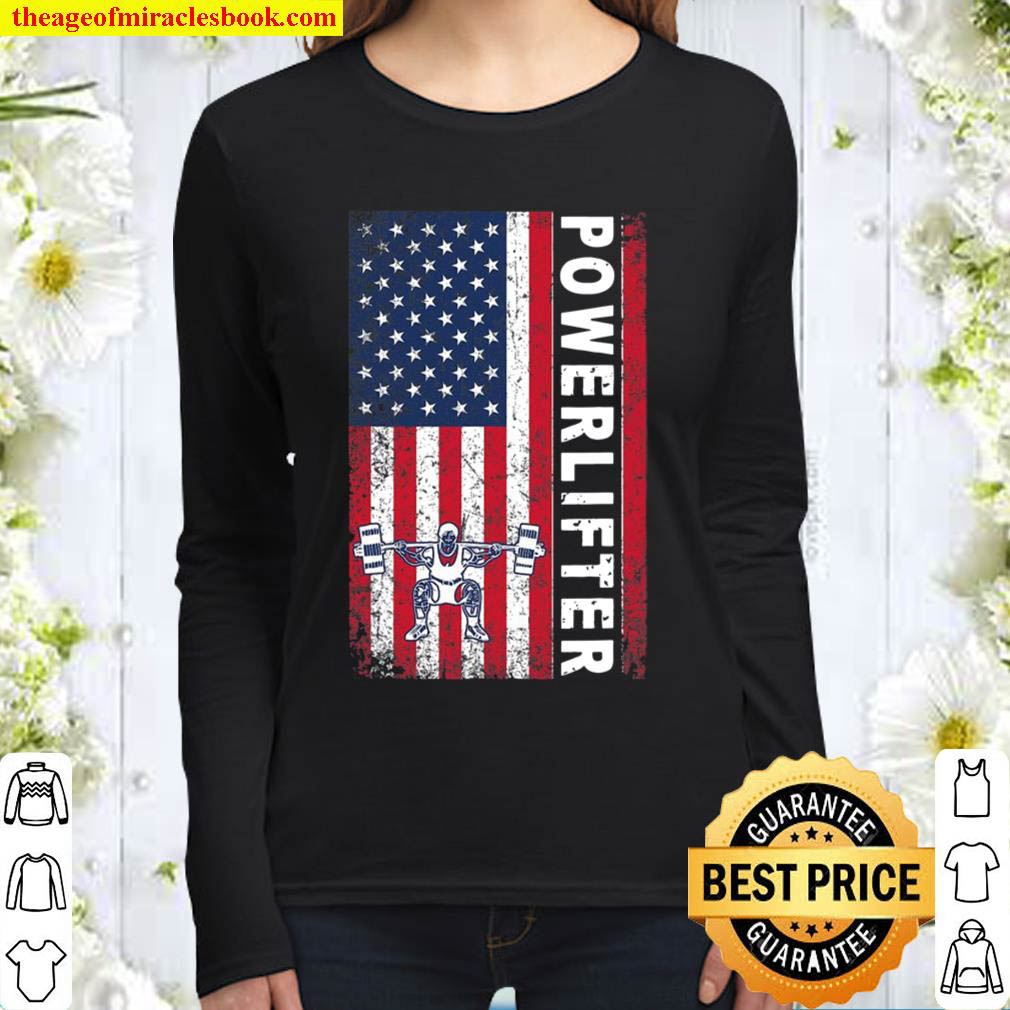 Powerlifter Distressed Usa Flag Design Patriotic Gift Women Long Sleeved