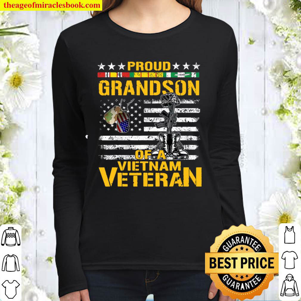 Proud Grandson Of A Vietnam Veteran Shirt Vietnam War Vet Women Long Sleeved