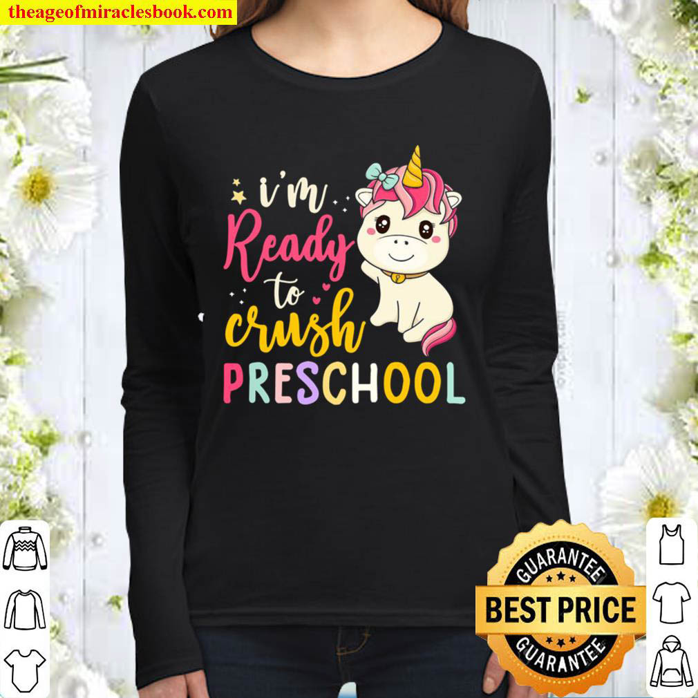 Ready To Crush Preschool Shirt Unicorn Back To School Girls Women Long Sleeved
