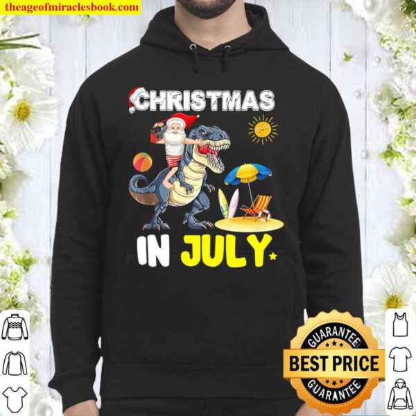 Santa Dinosaur Mid Year Xmas Party Beach Christmas In July Hoodie