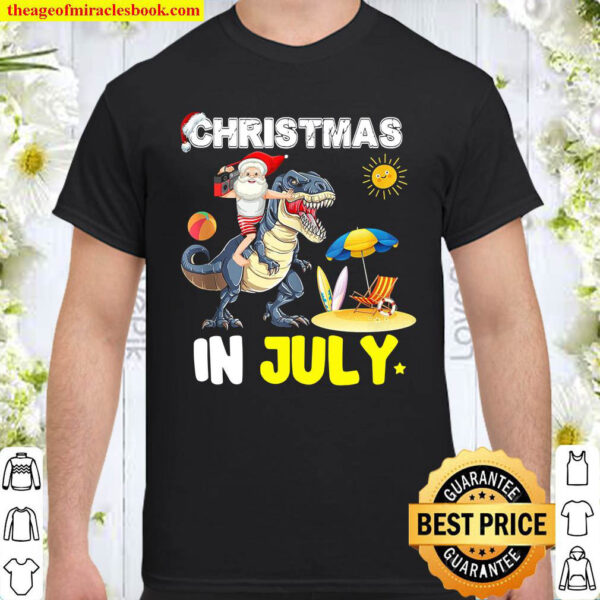 Santa Dinosaur Mid Year Xmas Party Beach Christmas In July Shirt