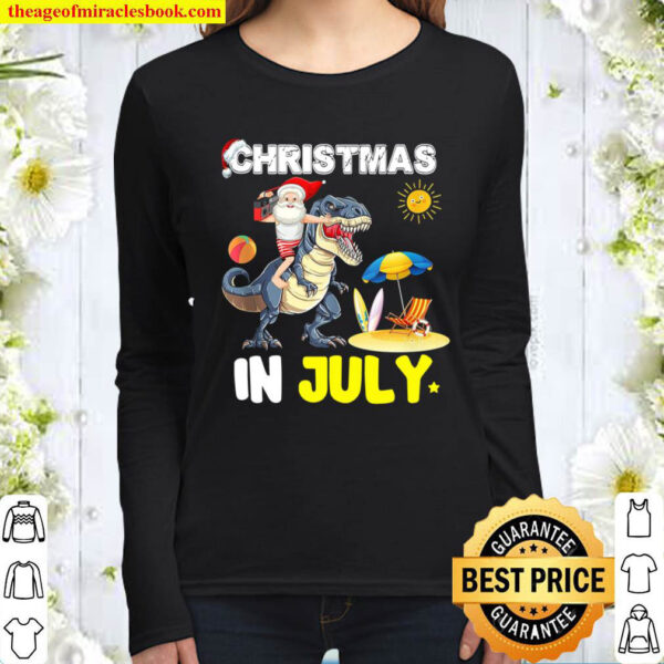 Santa Dinosaur Mid Year Xmas Party Beach Christmas In July Women Long Sleeved