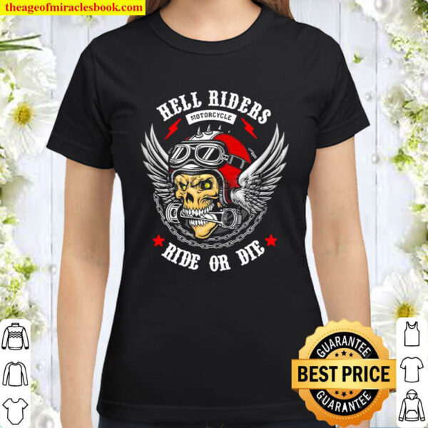 Skull Wearing Motor Helmet HellRider Classic Women T Shirt