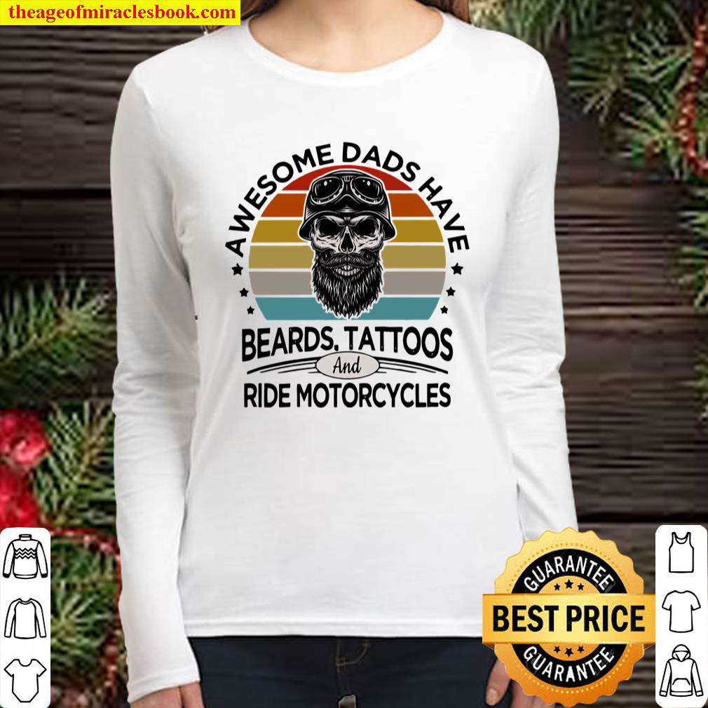 Skull awesome dads have beards tattoos and ride motorcycles vintage Women Long Sleeved