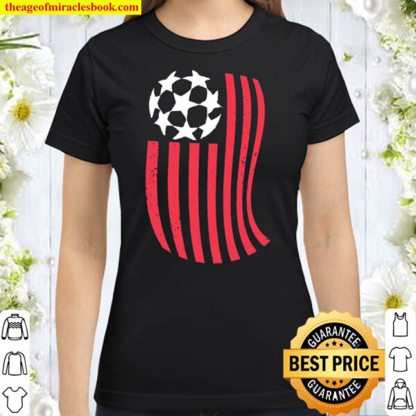 Usa Flag With Soccer Ball Distressed Graphic Classic Women T Shirt
