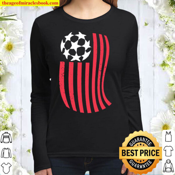 Usa Flag With Soccer Ball Distressed Graphic Women Long Sleeved