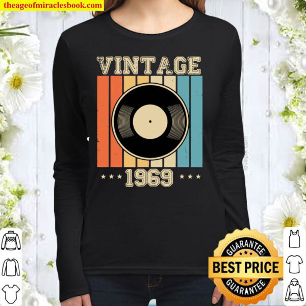 Vintage 1969 Retro Record Player Birthday Vinyl Women Long Sleeved