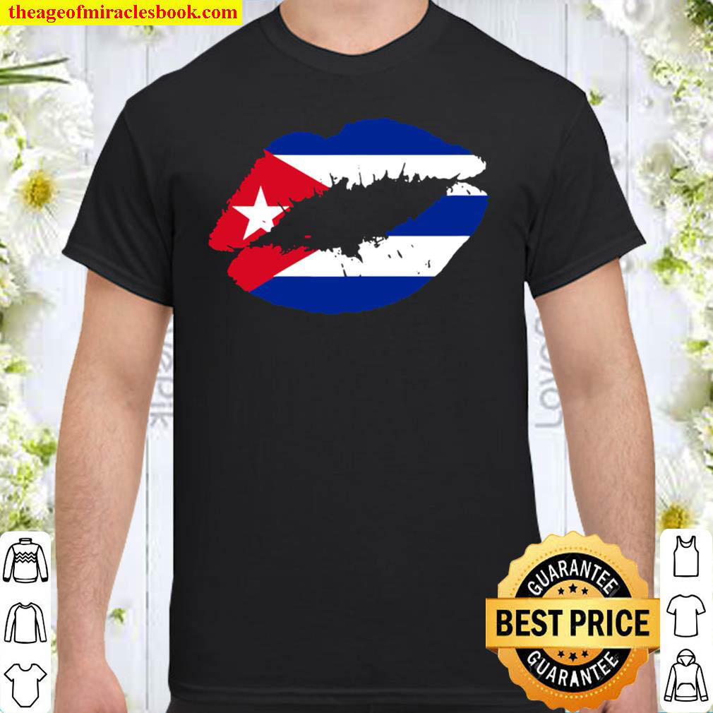 Official Womens Cuba Lips Kiss Cuban Flag Pride Sports Baseball Fan Gift Shirt