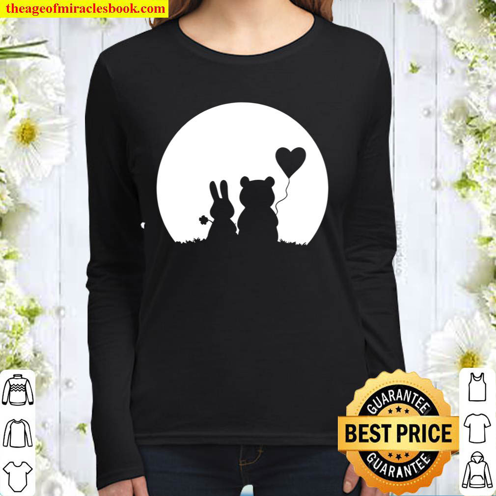Womens Cute Bunny Bear Love Couple Valentines Day Rabbit Lover Women Long Sleeved