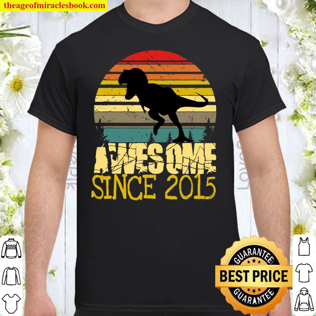 [Sale Off] – 6th Birthday Dinosaur 6 Year Old Boy Awesome Since 2015 T-Shirt