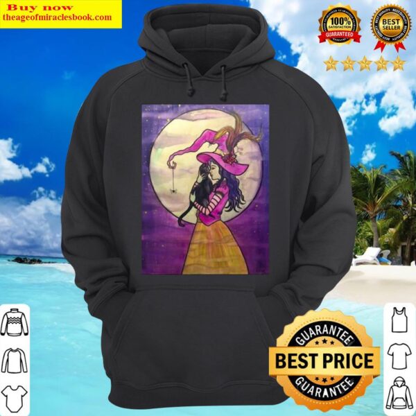 Black Cat A Love So Familiar Witch Illustration Spooky Halloween Hoodie