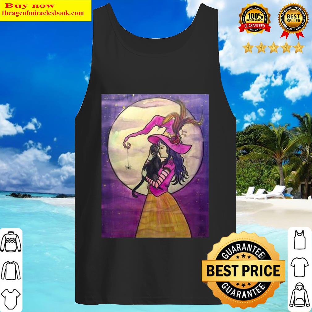 Black Cat A Love So Familiar Witch Illustration Spooky Halloween Tank Top