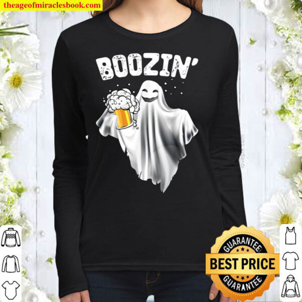Boozin Ghost Beer Lover Horror Night Gift Women Long Sleeved