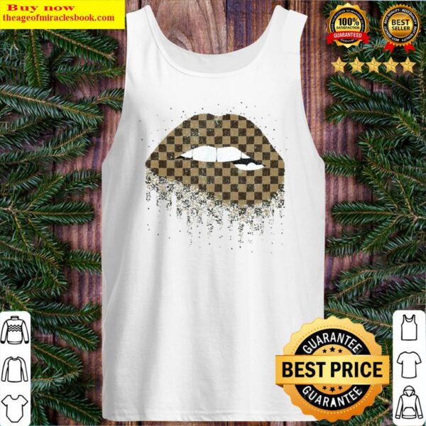 Brown Checkerboard Pattern Dripping Lips Tank Top