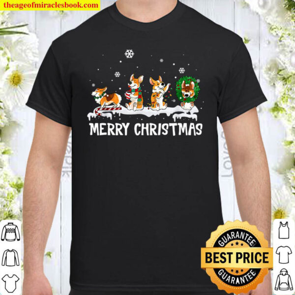 Corgi Santa Christmas Tree Lights Decor Funny Scarf Dog Xmas Shirt