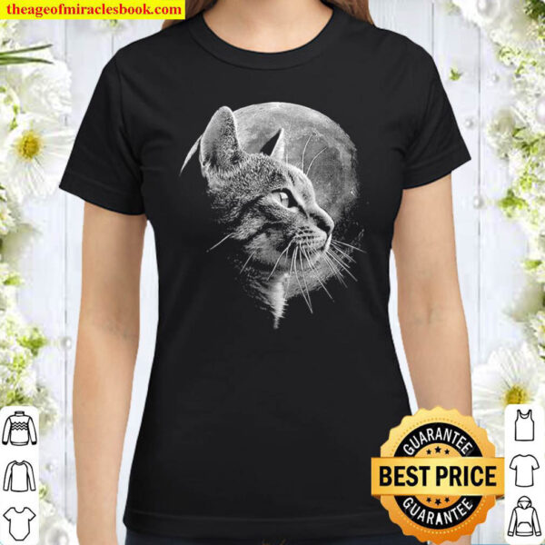 Cute Cat With Moon – Funny Cat Classic Women T Shirt