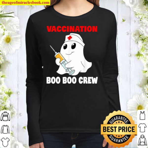 Funny Halloween Nurse Ghost Vaccination Boo Boo Crew Women Long Sleeved
