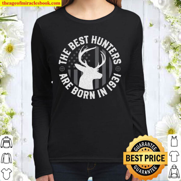 Gift For 90 Year Old Deer Hunter Hunting 1931 90Th Birthday Women Long Sleeved