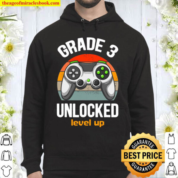 Grade 3 Unlocked Level Up Gamer Back To School 3Rd Grade Boy Hoodie