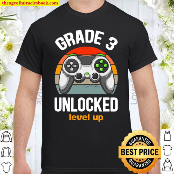 Grade 3 Unlocked Level Up Gamer Back To School 3Rd Grade Boy Shirt