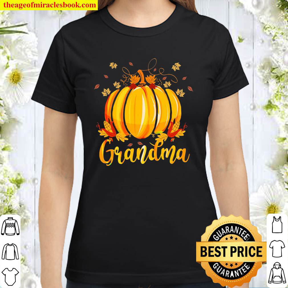 Grandma Pumpkin Family Matching Cute Halloween Fall Leaves Classic Women T Shirt