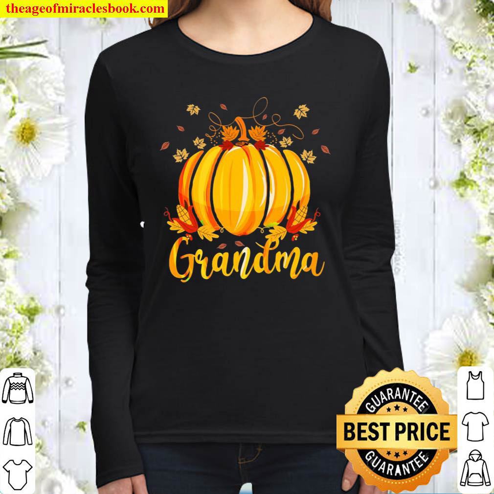 Grandma Pumpkin Family Matching Cute Halloween Fall Leaves Women Long Sleeved