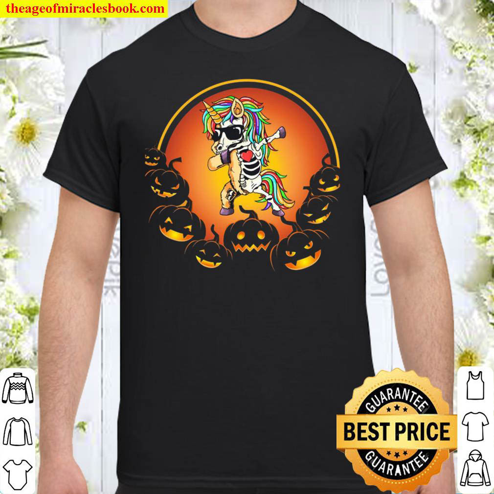 Buy Now – Halloween Dabbing Unicorn Dancing Sunglasses Skeleton Rainbow Shirt