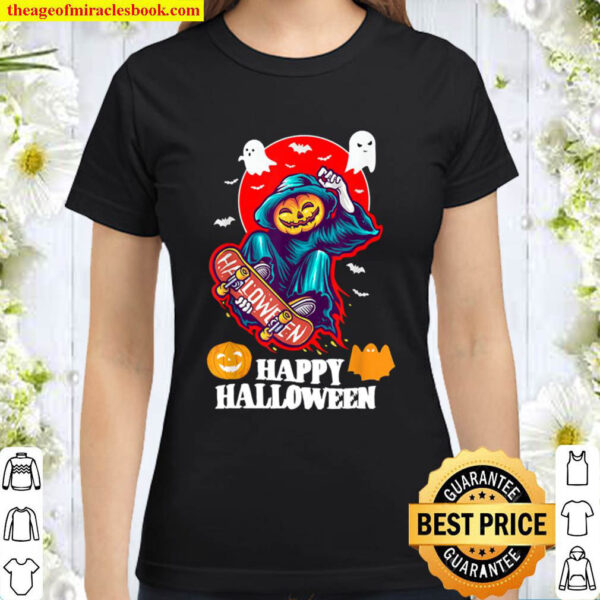 Halloween Pumpkin Skater Classic Women T Shirt