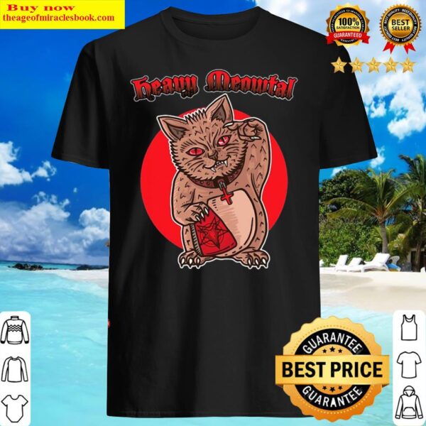 Heavy Meowtal Metal Lucky Cat Hail Satan Kitten Rock Music Shirt