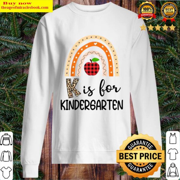 K Is For Kindergarten Rainbow Leopard Apple First Day Teacher Sweater
