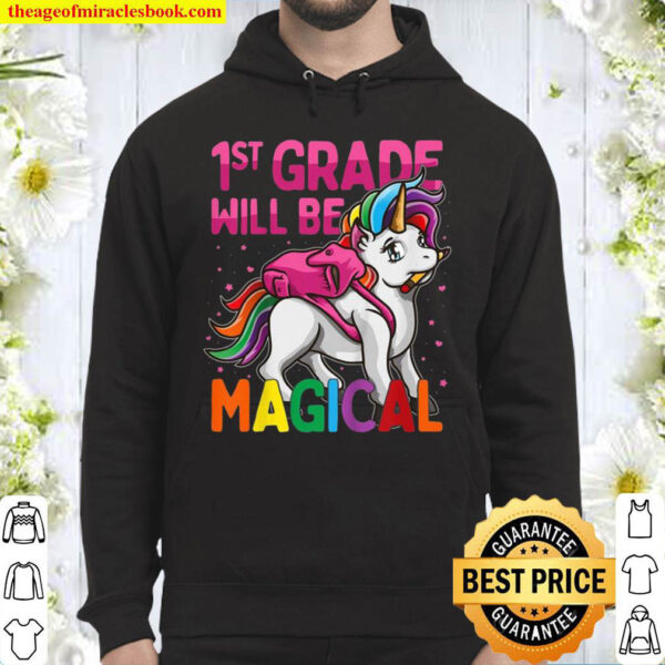 Kids First Grade Will Be Magical Unicorn 1St Grade Pink Stars Hoodie