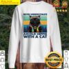 Never Underestimate An Old Hippie With A Cat Funny Gifts Sweater