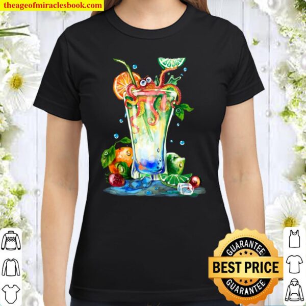 Oktopus und cocktail mit fruchten langarm Classic Women T Shirt