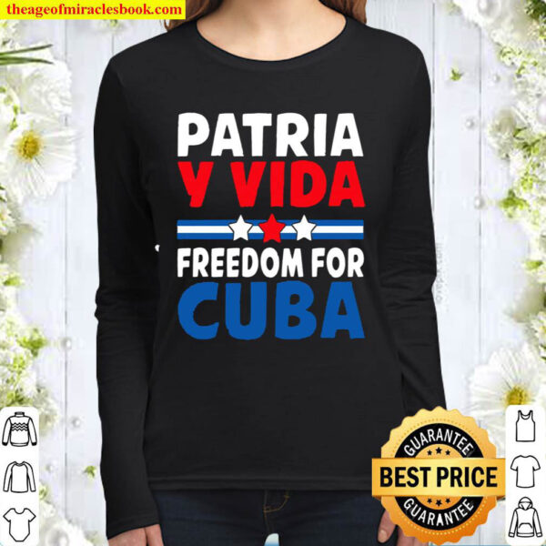 Patria Y Vida Freedom For Cuba Cuban Flag Vintage Retro Women Long Sleeved