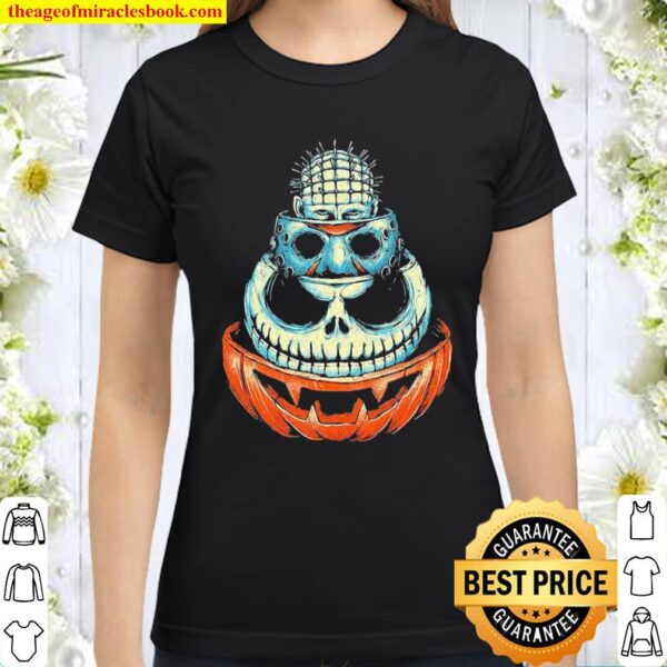 Pinhead Jason Voorhees Jack Skeleton and Pumpkin Halloween Classic Women T Shirt