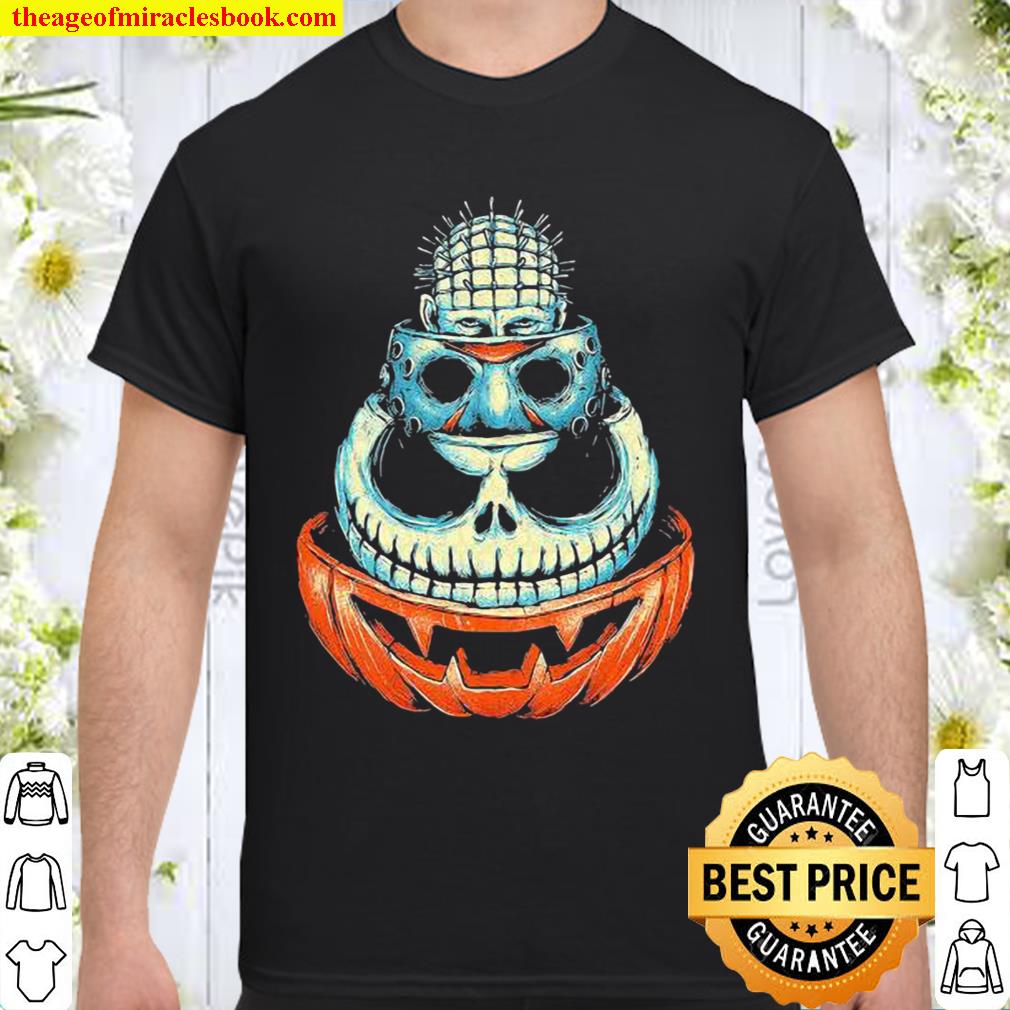 Pinhead Jason Voorhees Jack Skeleton and Pumpkin Halloween Shirt