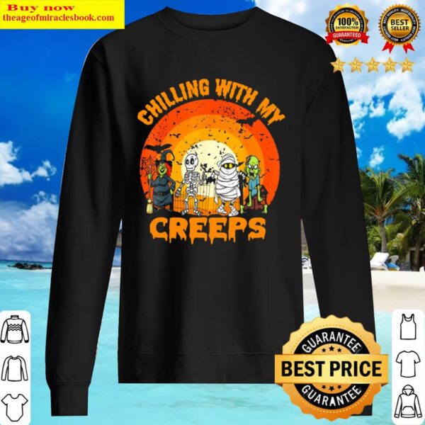 Skeleton Chillin With My Creeps Halloween Humorous Sunset Sweater