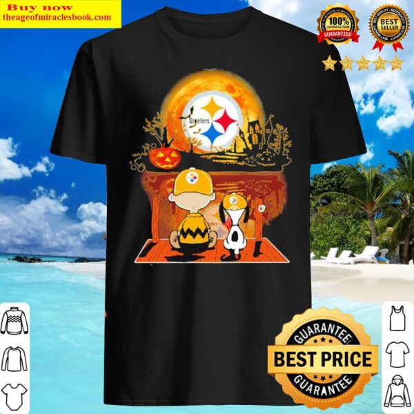 Snoopy and Charlie Brown Pumpkin Pittsburgh Steelers Halloween Moon Shirt