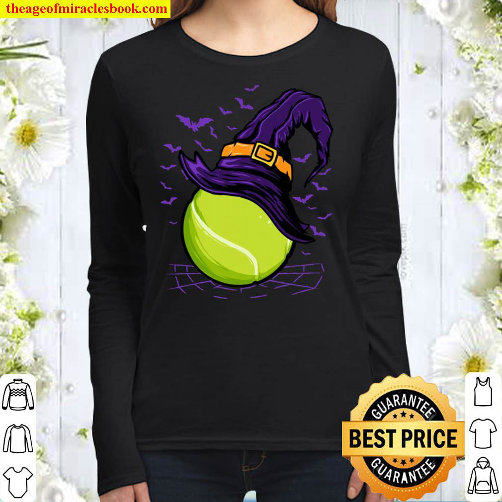 Tennis Ball Witch Hat Tennis Player Funny Halloween Sport Women Long Sleeved