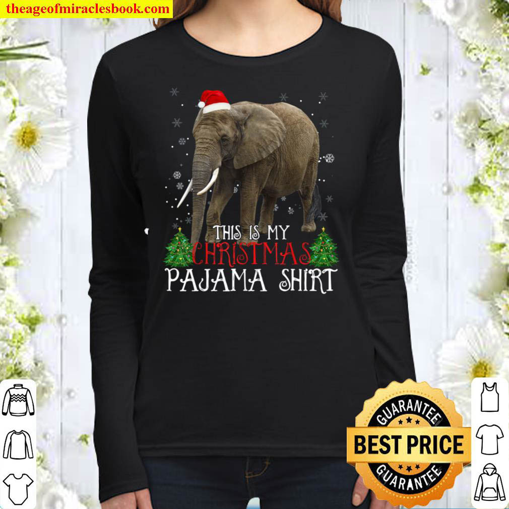 This Is My Christmas Pajama Shirt Elephant Christmas Lights Women Long Sleeved