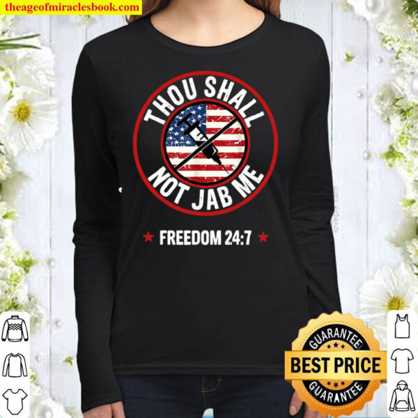 Thou Shall Not Jab Me Anti Vax No Vaccine Freedom Lovers Women Long Sleeved