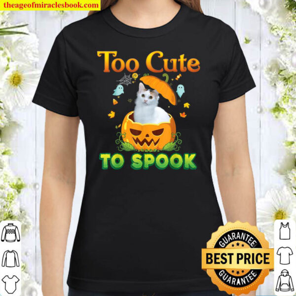 Too Cute To Spook Japanese Bobtail Cat Halloween Pumpkin Classic Women T Shirt