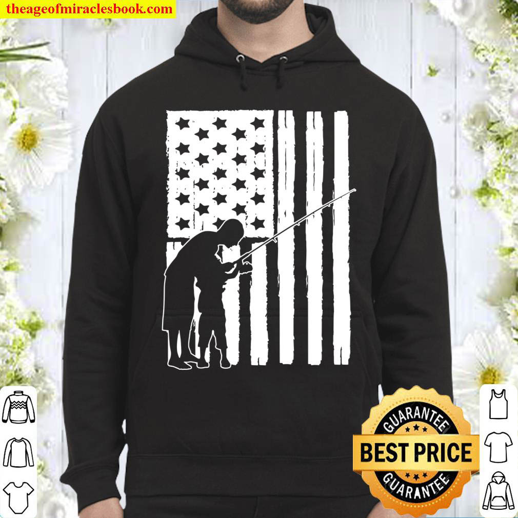 USA American Flag Father And Son Fishing Partners Matching Hoodie