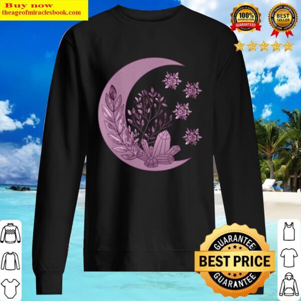 Witchcore Crescent Moon Crystal Flowers Dark Goth Witch Sweater 1